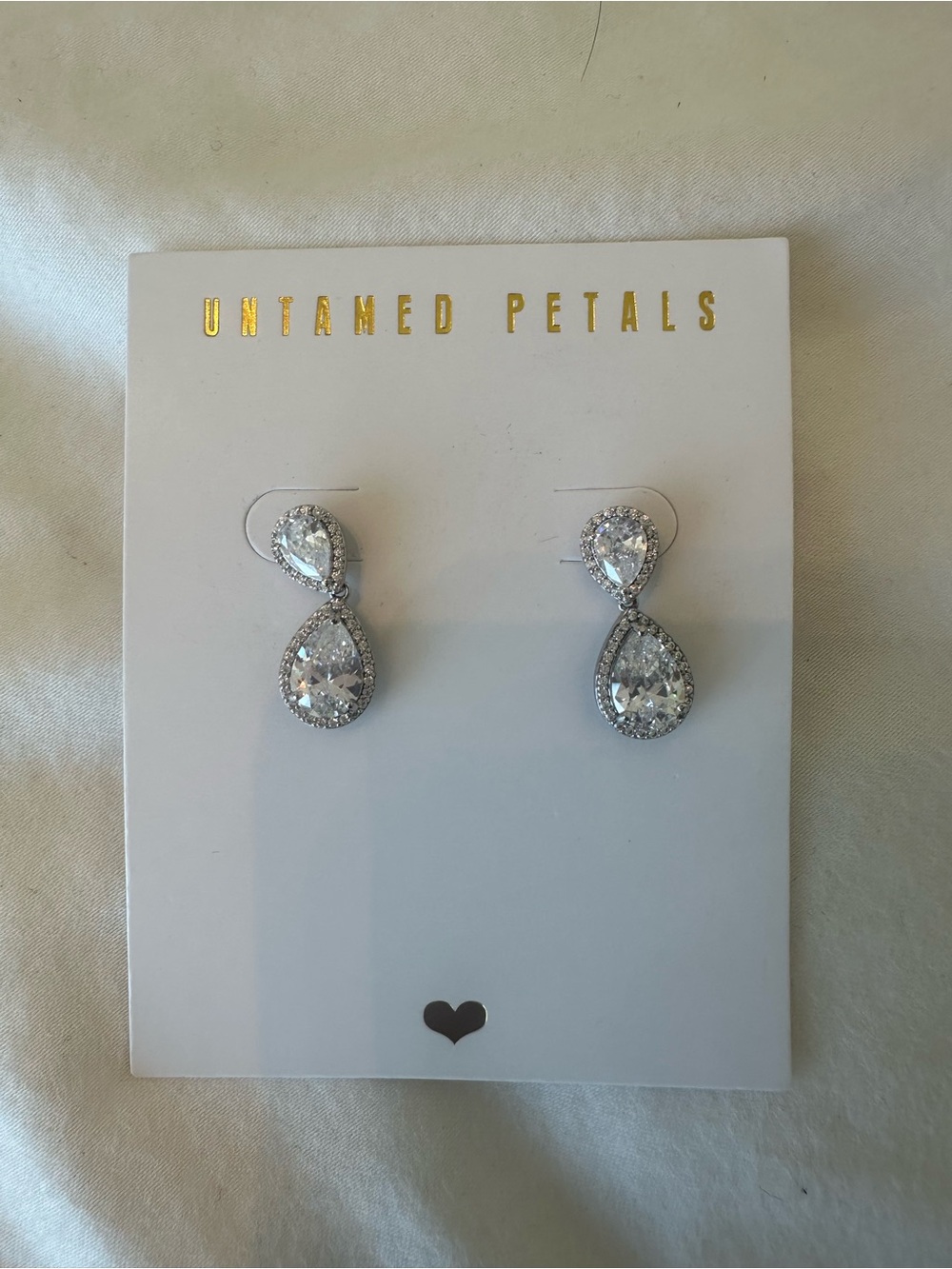 Untamed Petals - Silver Teardrop Crystal Drop Earrings